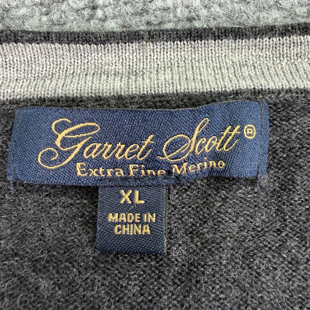 Garret Scott Sweater‎ Mens Extra Large Charcoal Extra Fine Merino Wool V Neck - Picture 2 of 9
